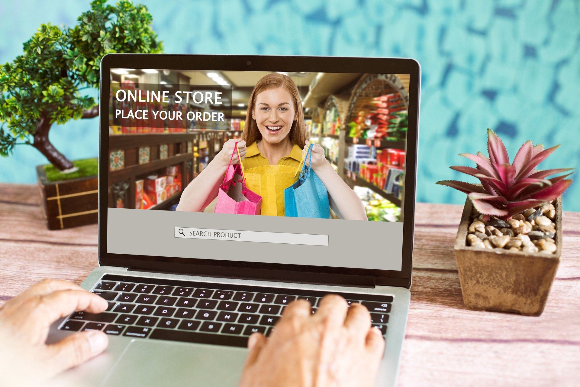 Online store website on laptop